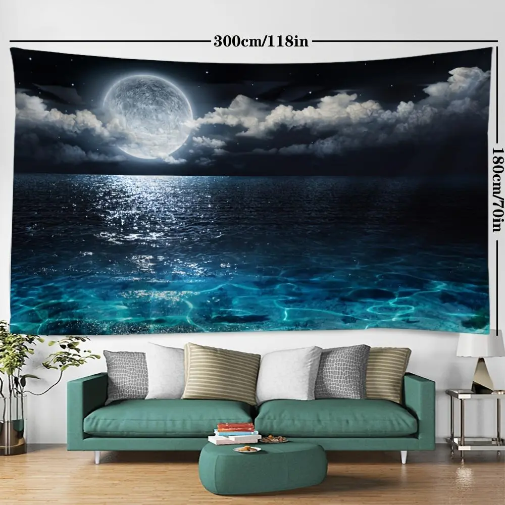 [Enable ] 1pc Beautiful Lake, Moon Background Tapestry, Polyester Tapestry, Wall Hanging for Living Room Bedroom Office, Home Decor Room Decor Party Decor, with Free Installation Package Gift