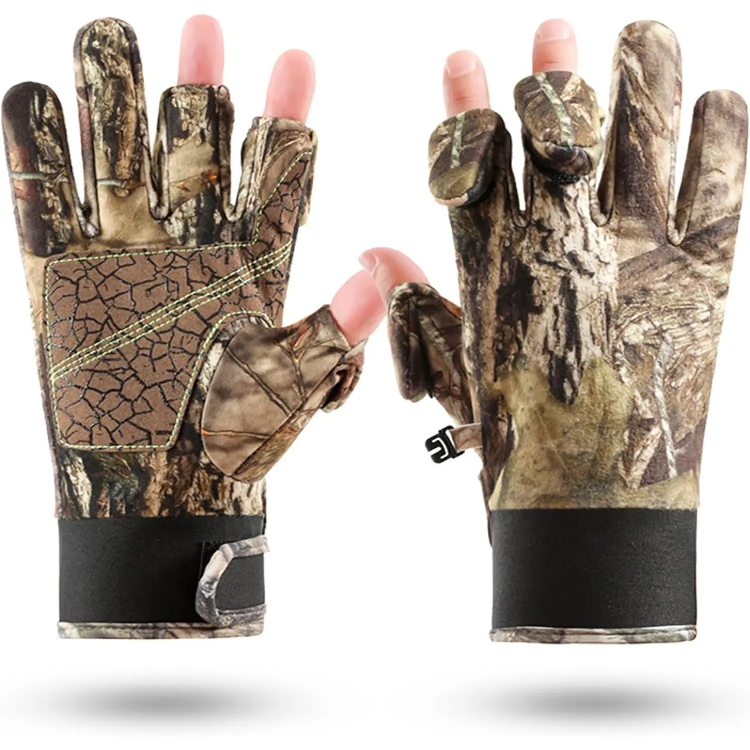 Camouflage Hunting Gloves Lightweight Convertible Full Finger and Fingerless Anti Slip Camo Bow Gloves Outdoor Tactical Hunting Gear Archery Accessories for Turkey Fishing and Airsoft