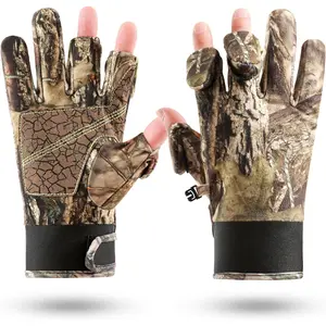 Camouflage Hunting Gloves Lightweight Convertible Full Finger and Fingerless Anti Slip Camo Bow Gloves Outdoor Tactical Hunting Gear Archery Accessories for Turkey Fishing and Airsoft