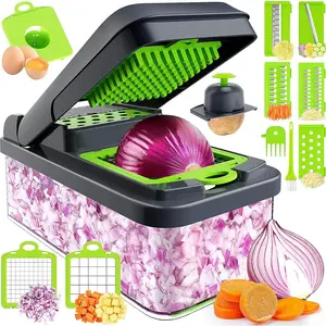 12-in-1 Vegetable , 7  Veggie , Practical   with Container, Cheese Grater,  Essentials & Kitchen Gadgets(Green/Grey)