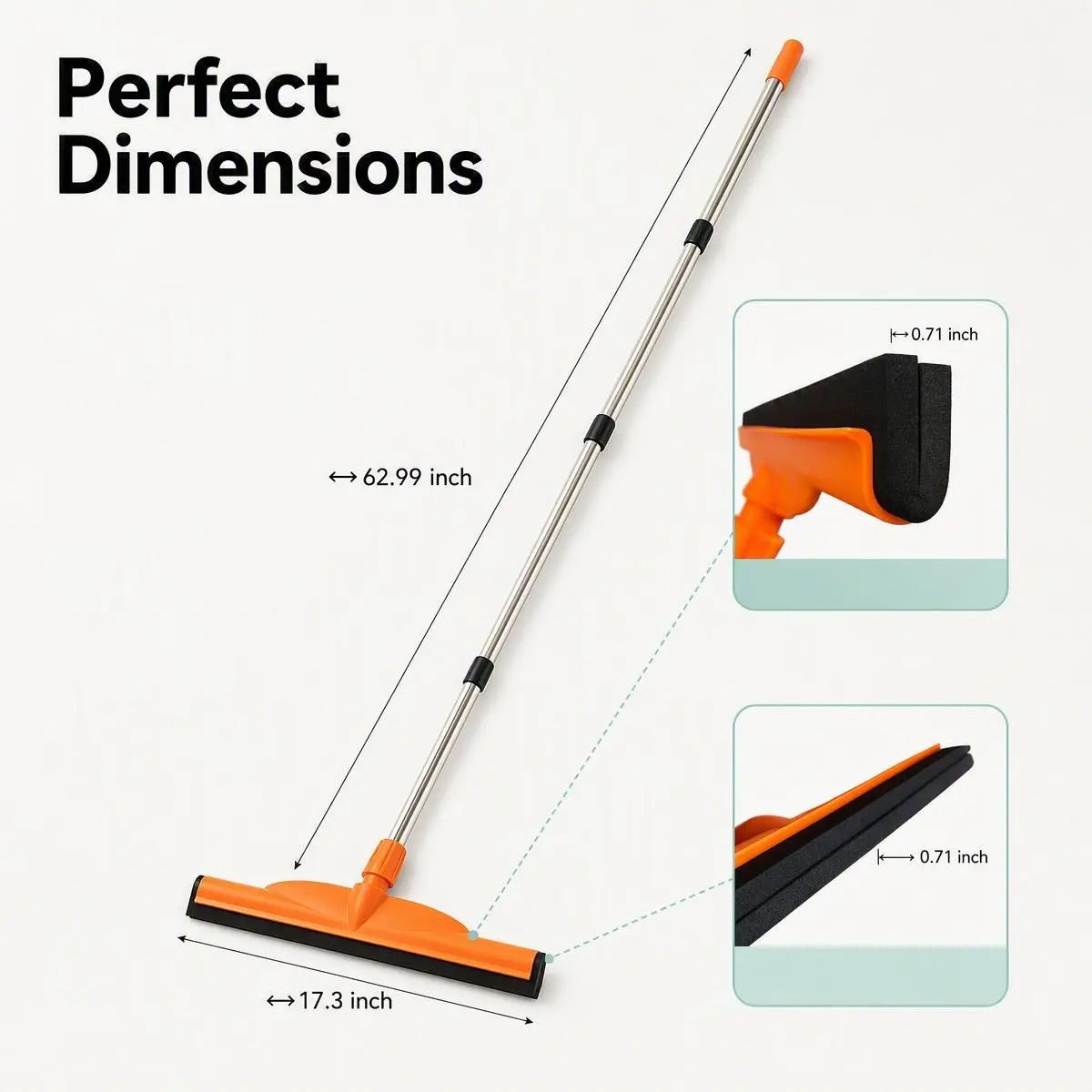 2 in 1 Heavy Duty Floor Squeegee broom with Long Adjustable Handle, Wide EVA Foam Blade Water Remover, Floor Wiper for Shower Bathroom Garage Patio, Indoor Outdoor Cleaning Tool, No Bending Water Push Broom