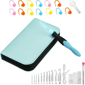 Lighted Crochet Hooks Set - Crochet Kit for Beginners,  Soft Grip, Rechargeable Light, 11 Interchangeable Heads