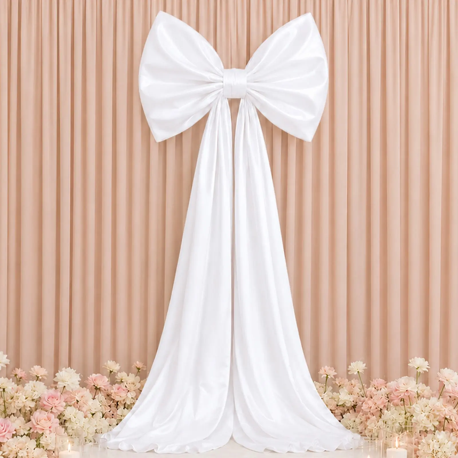 eFavormart 10ft Giant Satin Bow-Shape Backdrop Decor, White - Home & Festive Party Supplies for Weddings, Birthdays