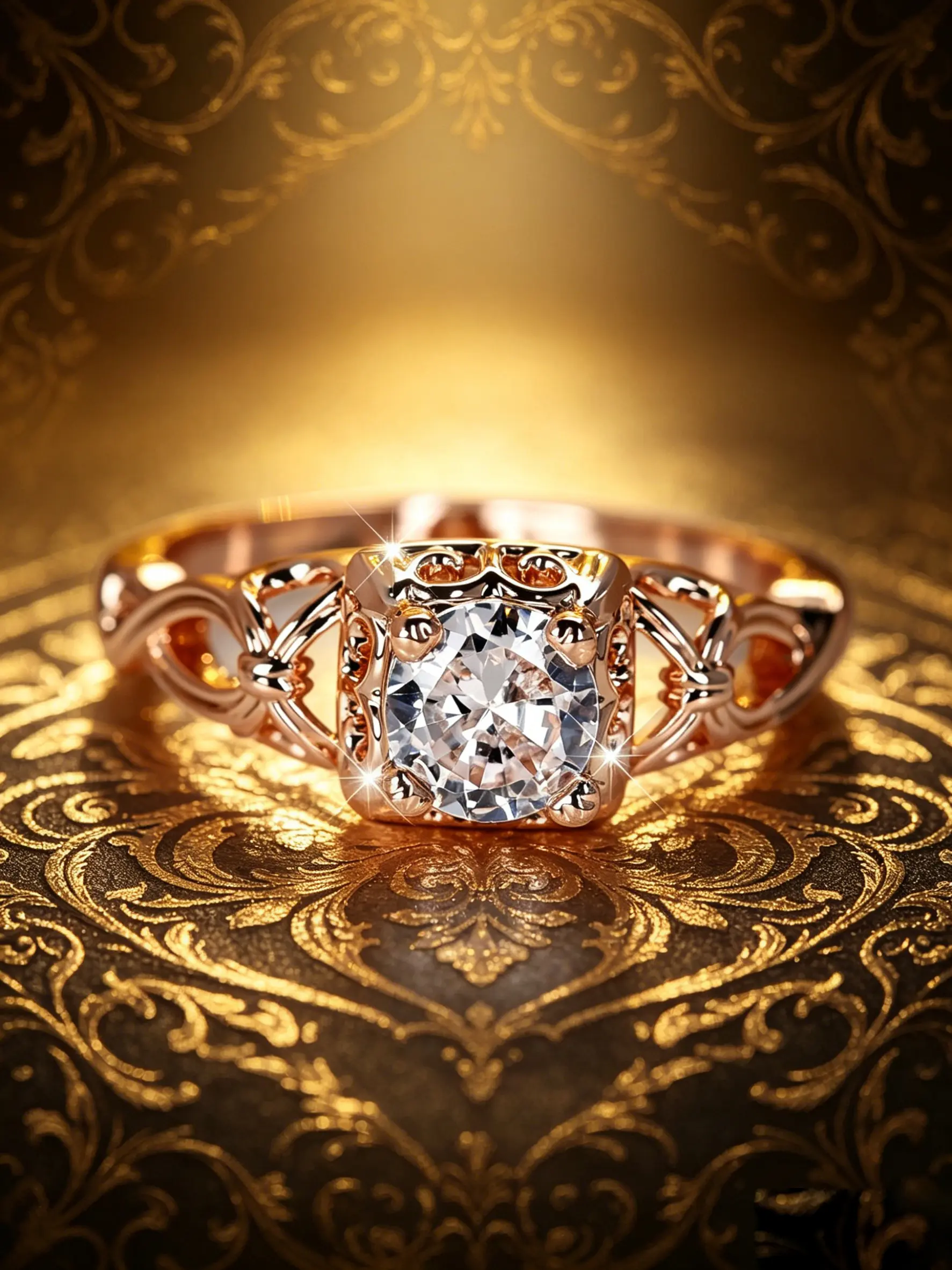 Women's Rose Gold Tone Imitation Diamond Ring, Hollow Celtic Knot Design, Luxury Engagement Style, Hypoallergenic & Fade Resistant, for Daily, Dating & Anniversary Wear