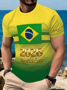 Men's Samba Football Style Brazil Flag 3D Print Short Sleeve T-Shirt, Summer Streetwear Gradient Tee, Essential for Game Viewing