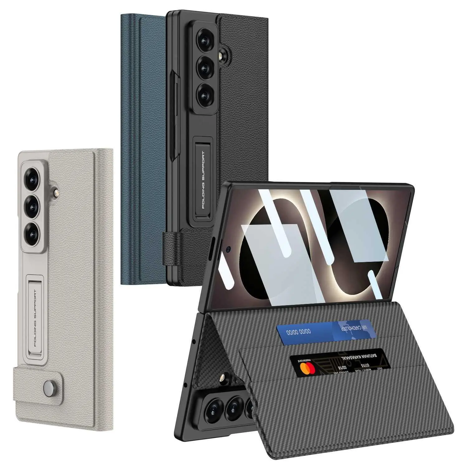 For Samsung Galaxy Z Fold 8 Wallet Phone Case Leather Flip Cover Stand Case with Integrated Screen Protector Fashion Card Slot HNAH90Rsdevi