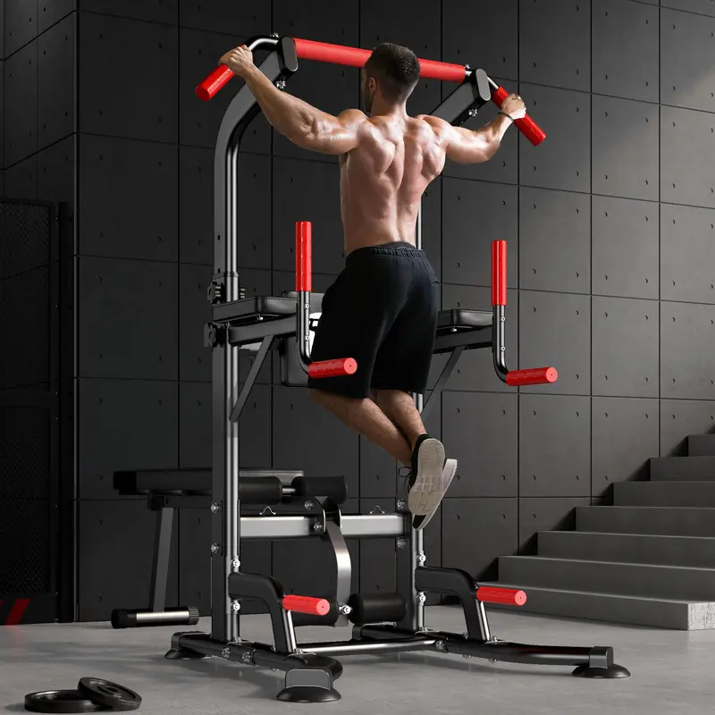 Nicole Selection Multi-Function Power Tower - Adjustable Pull Up & Dip Station with Folding Bench 330LBS Capacity Home Gym Equipment for Full Body Workout, 40YKMF6206B, For Christmas Gifts