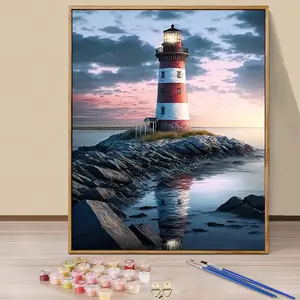 Paint by Numbers Kit for Adults Beginners - 16x20in/40x50cm Color Canvas, Easy DIY Lighthouse Acrylic Painting Set - Wall Decor for Living Room and Bedroom, Creative Gift for Birthday, Mother's Day and Christmas, Without Frame, Diy Painting Supplies