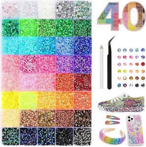 40 Colour Bedazzling Kit, 32,000 Pcs 3mm Flatback Resin Rhinestones for Bedazzling,  Jelly Nail Gems with Picking Pen & Tweezers, DIY Crystal Kit for Nail Art, Clothes, Shoes
