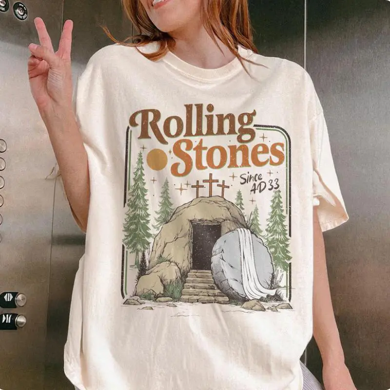 Comfort Colors Rolling Stones Shirt, He Is Risen Christian Tee, Easter Christian T-shirt, Funny Christian Shirt, Trendy Easter Clothing