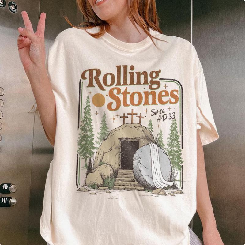 Comfort Colors Rolling Stones Shirt, He Is Risen Christian Tee, Easter Christian T-shirt, Funny Christian Shirt, Trendy Easter Clothing
