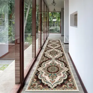 Retro Floral Pattern Long Corridor Carpet, 1 Count Soft and Comfortable Living Room Corridor Floor Mat, Easy To Clean Runner Carpet for Bedroom