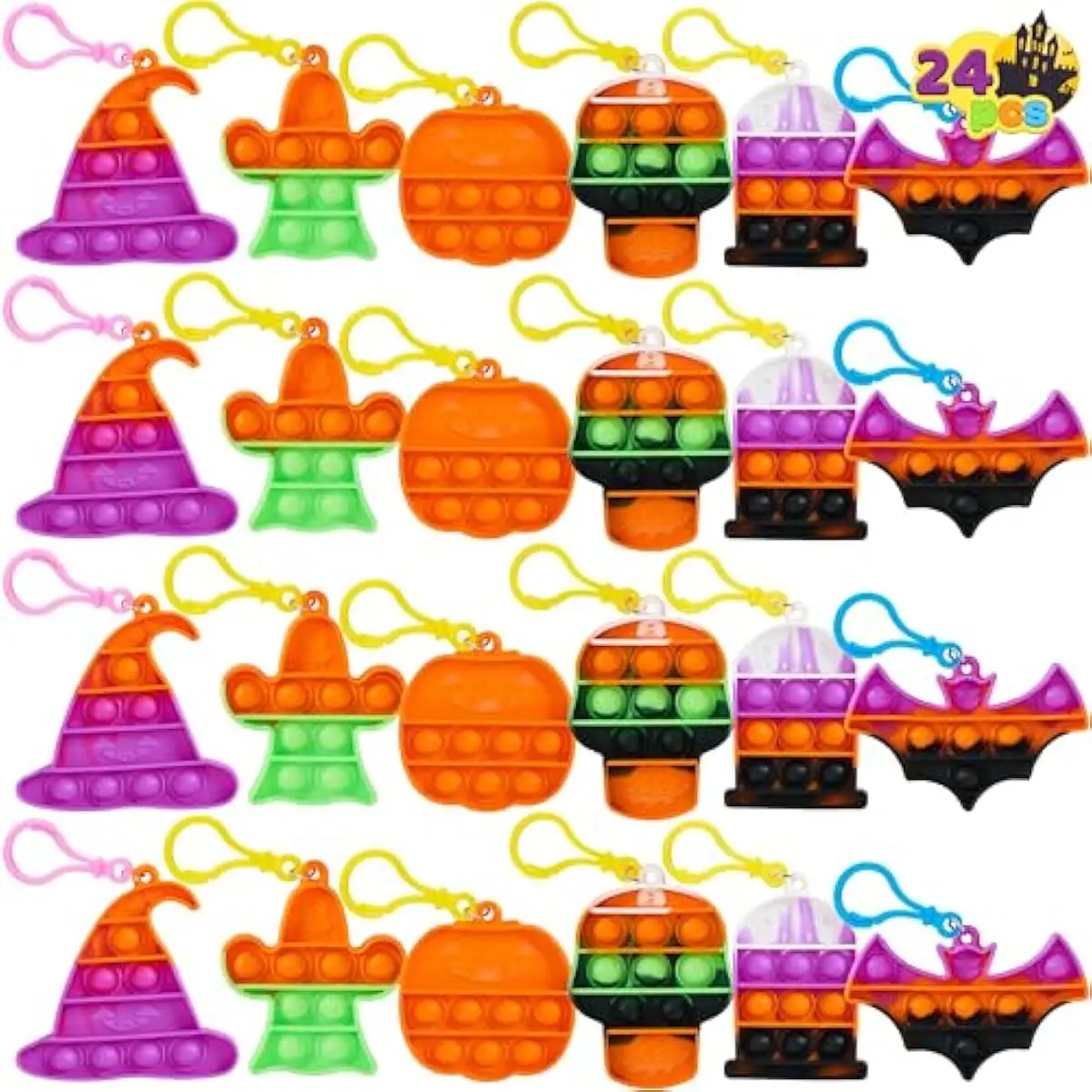 24 PCS Halloween Pop Bubbles Toys Keychain, Mini Pop Keychain Stress Relief Toys for Halloween Party Favor Goodie Bag Fillers, School Classroom Game Prizes