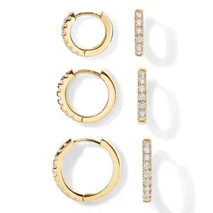 PAVOI 18K Gold Plated 925 Sterling Silver Posts 3 Pairs Hoop Earrings Set for Women - Huggie Earring Pack