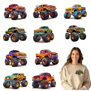 Monster Truck Iron-on Transfer Decals, 12pcs/set Colorful Camo Vinyl Heat Press Patches for DIY T-shirts, Masks, Jeans & Backpacks, DIY Material