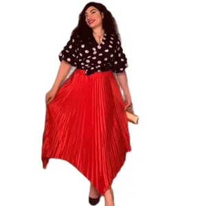 Red High Waist  Pleaded Skirt