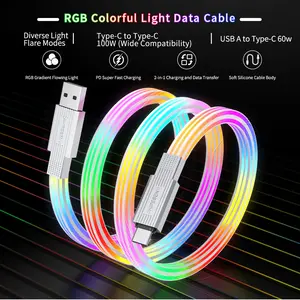 HIPESEN High-Speed Data Transfer USB‑C: Type‑C to Type‑C / Lightning data cable | 100W fast charging | 480 Mbps data sync | Soft silicone material, suitable for gaming, work, and driving while traveling; compatible with Type‑C charging cables and LED char
