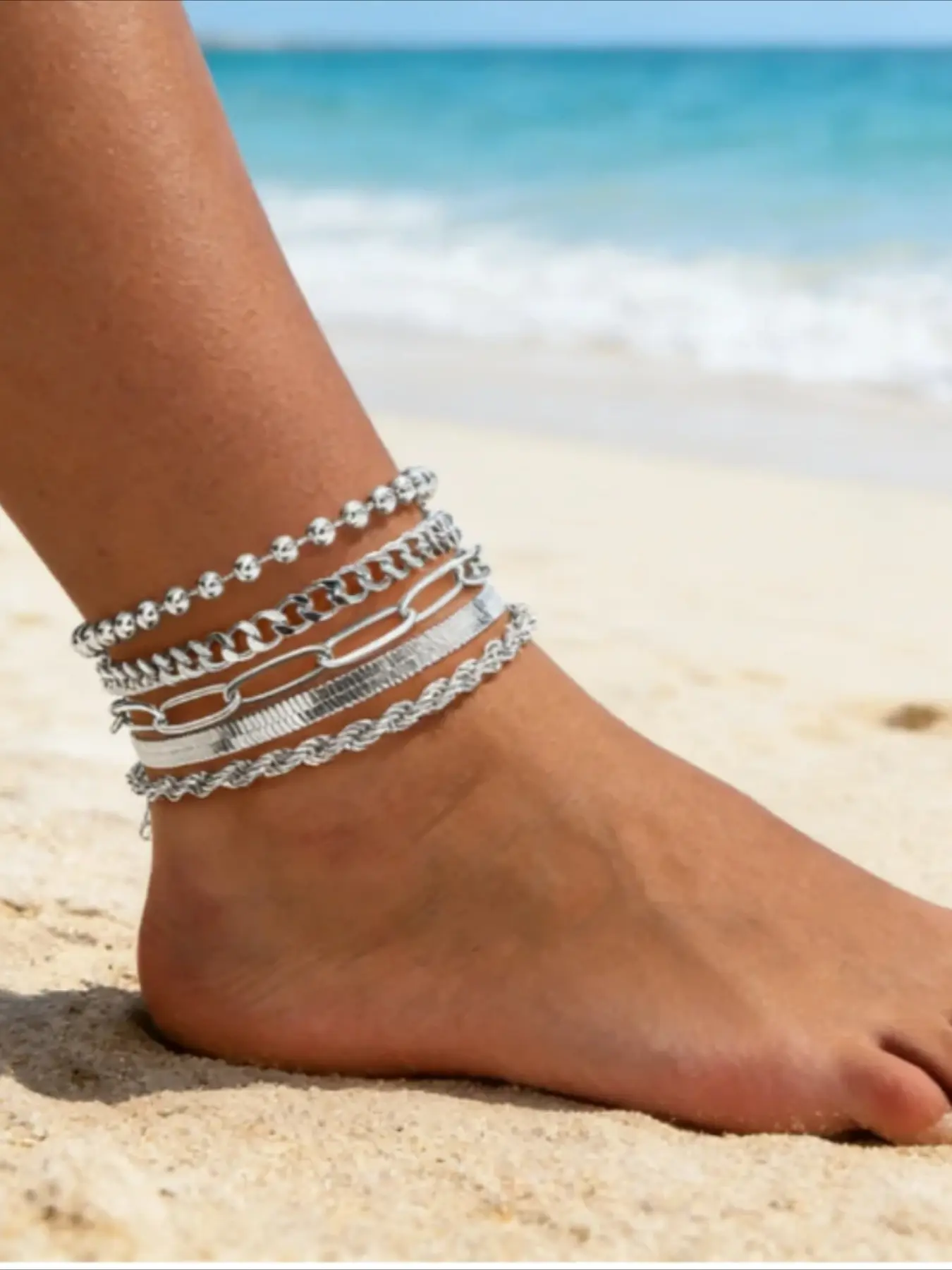 5-piece personalized ankle new alloy decoration combination foot jewelry fashion women's beach ankle accessories Anklets Jewellery