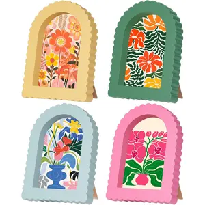 Rainmae 4 Pack Colorful Scalloped Picture Frames 4 x 6 Inch Cute Arched Picture Frames for Desktop Display Photo Frame Wood Home Decor Wedding Graduation Gifts(Pink, Green, Yellow, Blue)