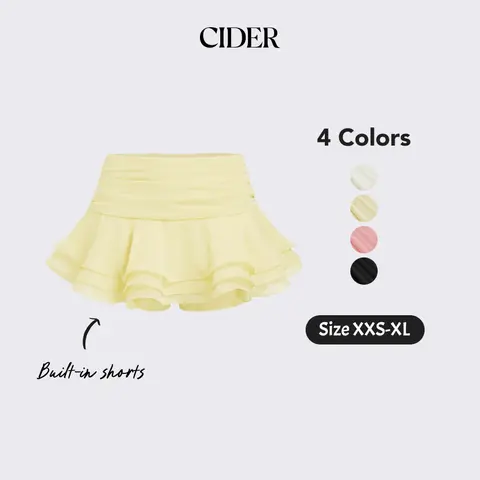 Cider Chiffon Low Rise Ruffle Hem Layered Mini Skort With Built-in Shorts Vacation Womenswear
