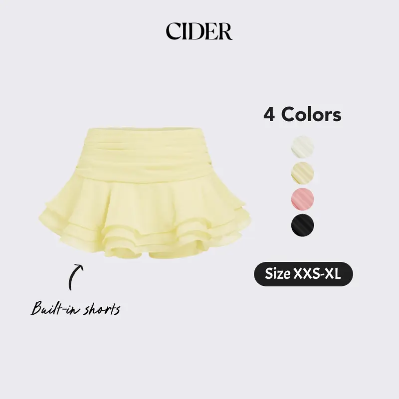 Cider Chiffon Low Rise Ruffle Hem Layered Mini Skort With Built-in Shorts Vacation Womenswear