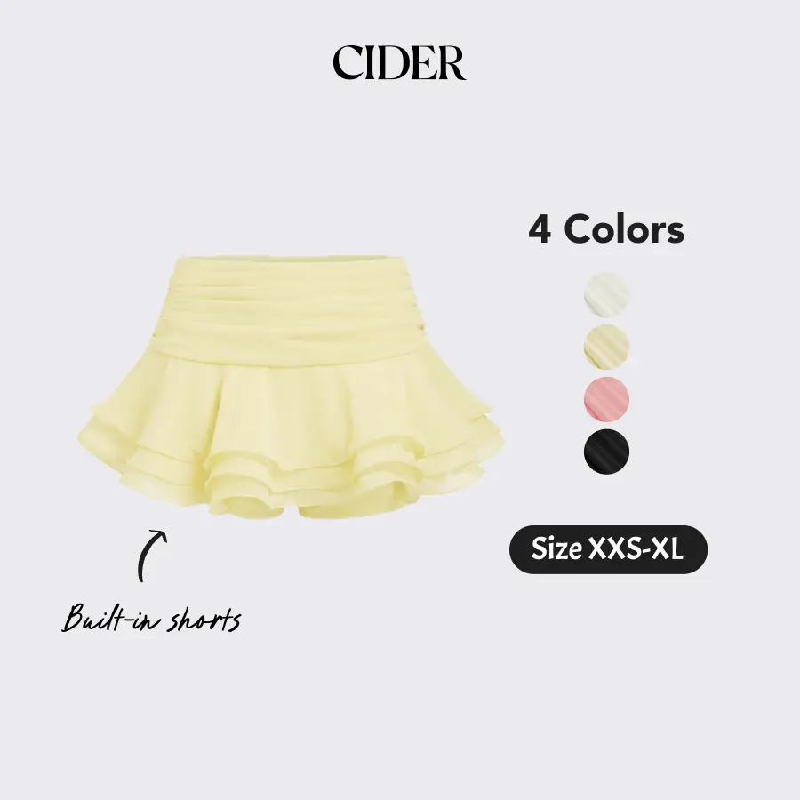 Cider Chiffon Low Rise Ruffle Hem Layered Mini Skort With Built-in Shorts Summer Vacation Womenswear SummerFinds