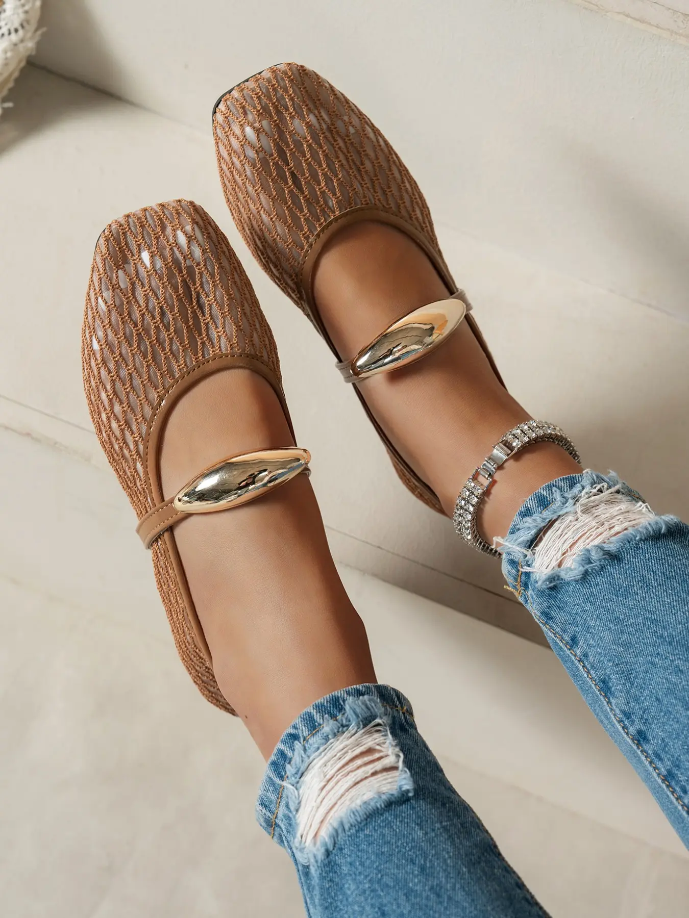 Women's Flat Shoes Fashion Mesh Outdoor Casual Breathable Slip-On Loafers, Comfortable Walking Sneakers for Daily Wear Footwear, Casual Flats Breathable Slip ons, Fashionable Flats
