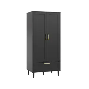 Wardrobe Closet with 2 Doors ,60" Tall Clothing Storage Cabinets,Drawer and Hanging Rod – Tip-Resistant Clothing Storage Cabinet for Bedrooms, Closets,Apartments, Dorms, Hotels,  Changing Rooms