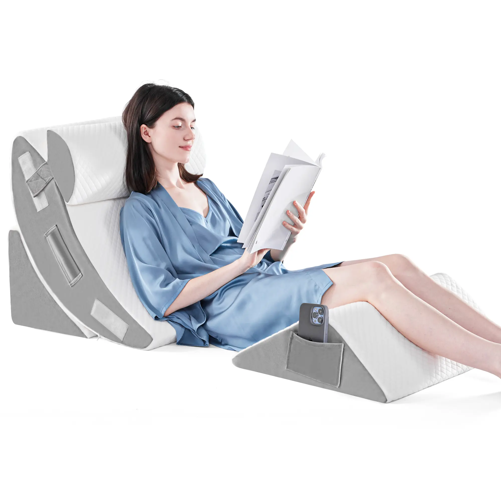 4PCS Contoured Orthopedic Memory Foam Bed Wedge Pillow Set - Adjustable Triangle Sleep Cushion, Machine Washable Adult 4-Pillow Set with Ortho Support Eases Aches for Post-Surgery Recovery, Back Pain Relief