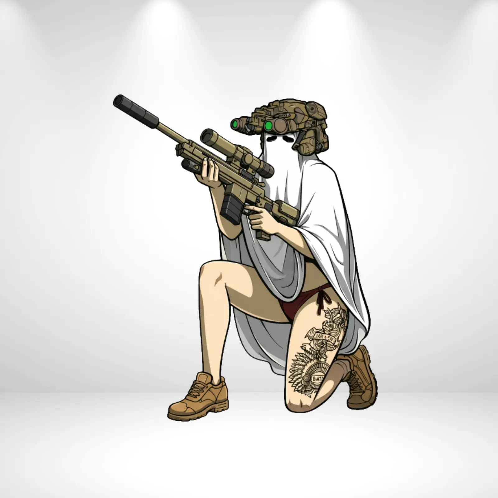 Tactical Ghost Girl Sticker – Armed Blonde Soldier with Rifle & Camo Gear  Military Waifu Vinyl Decal