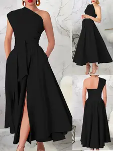 Elegant Long Dress for Women, Short Sleeve off Shoulder Design, Perfect for Parties, Gatherings, and Vacations
