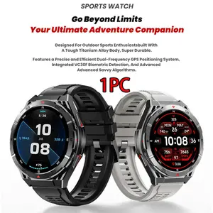 Outdoor sports 100+ sports mode, 1.43-inch full touch screen, 480mAh large-capacity battery, GPS tracking, wireless call, air pressure compass, voice assistant, message notification, compatible with IOS and Android, outdoor sports smartwatch