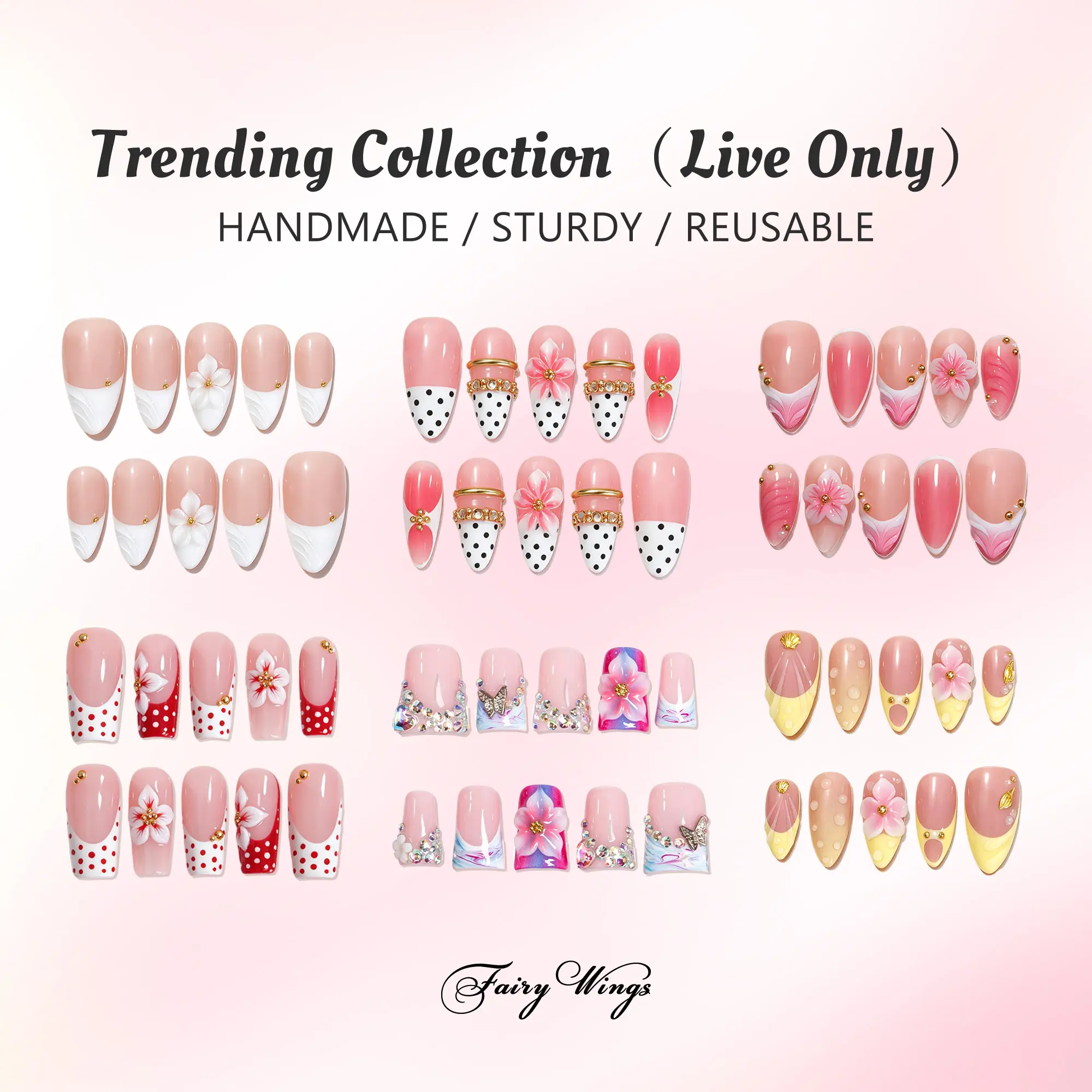 Fairy Wings | Trending Collection Handmade Press On nails | 10PCS Reusable | Salon Quality | 100% Handcrafted