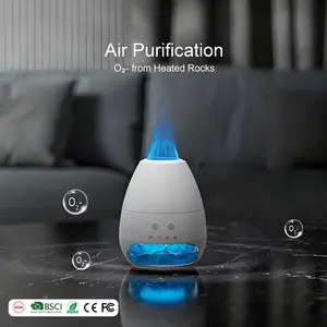 Mini Salt Mine Flame Aroma Diffuser, Creative Desktop USB Dual Color Gradient Humidifier, Multi-Function Atomization Touch Control