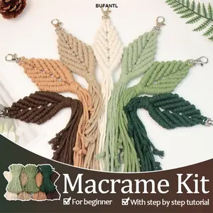 Bohemian Leaf Shaped Keychain DIY Set, Colorful Polyester Cord, Realistic Vein Design, Tassel Accessories, Beginner Friendly Craft Kit macrame kit