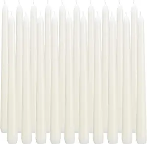 Ivory Taper Candles, Set of 20 Unscented and Smokeless 10 Inch Taper Candles Long Burning, Paraffin Wax with Cotton Wicks for Burning Approximately 7-8 Hours Time