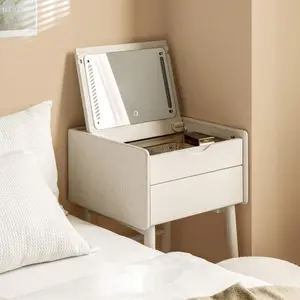 Wayshome Small Vanity Desk with LED Mirror, Solid Oak Wood Flip-top Design Dressing Table, Vintage Dressing Table Vanity Desk for Corner, White, 20" D x 18.5" W x 32" H