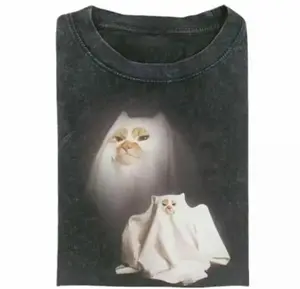 Retro Funny Vintage Graphic Tee, Ghost Kitten T-Shirt, Unisex Meme Cringe Dumb Shirt, Menswear & Womenswear Streetwear, Soft Organic Cotton Crewneck, Casual Short Sleeve Round Neck T-shirt, Printed Classic Clothing, Comfortable Daily Wear Top