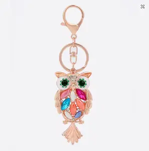 Pearl Crystal Owl Keychains Pendants Decoration Car Keys Women Keychain For Bag Accessories Zinc Alloy Keys Rings with Colorful Gemstones