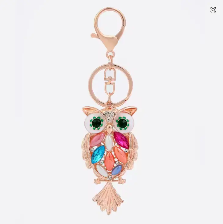 Pearl Crystal Owl Keychains Pendants Decoration Car Keys Women Keychain For Bag Accessories Zinc Alloy Keys Rings with Colorful Gemstones