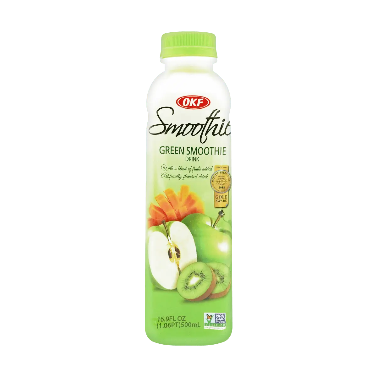 OKF Korean Smoothie Drink - Green Apple Flavor, Real Fruit Pulp, 500ml Refreshing Beverage