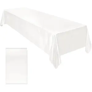 Satin Party Tablecloth Table Cover 58 x 102 Inches Wedding Rectangle Bright Silk Tablecloth Table Cover Smooth Fabric Tablecloth Table Decor for Wedding Banquet Table Decoration, White