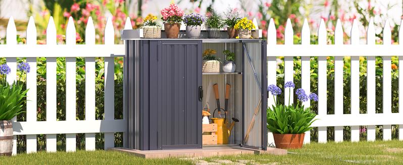 AECOJOY Waterproof Outdoor Storage Cabinet with Adjustable Shelves, Large Space for Gardening Tools, Gray Color, Galvanized Material, Compact Design Organization Organizer Organizing