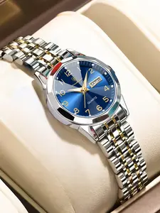 Stylish Women's Business Quartz Watch with Luminous Waterproof Silver Color Dial, Quartz Movement, Double Calendar Display, Premium Gift for Mom, Wife, Girlfriend, Water Resistant Wristwatch, Fashionable Stylish Watch, Modern Waterproof Watch