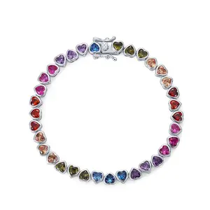 Loveden Rainbow Heart Shaped Bracelet For Women in Silver Colorful Zircon Luxury Bracelet Birthday Valentines Day Gift