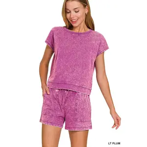 Zenana Premium Cotton Washed Sleeveless Top & Shorts Set