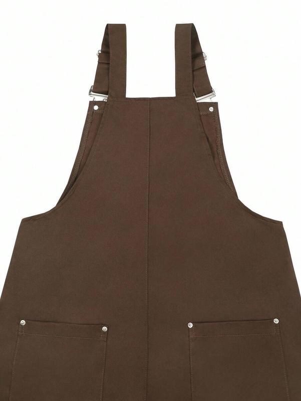 Manfinity Hypemode Men's Coffee Brown Bib Overalls with Patch Design Oversized Fit Casual Fashion Shortsleeve Straps Regular Fit Menswear Plain Fabric Cropped Natural