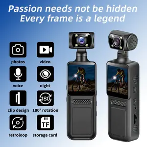 1080P Handheld Stabilized Pocket Sports Camera, 180° Rotating Lens, 1.3 Inch LCD Screen, Full HD Recording, Portable Rechargeable, Includes 64GB TF Card