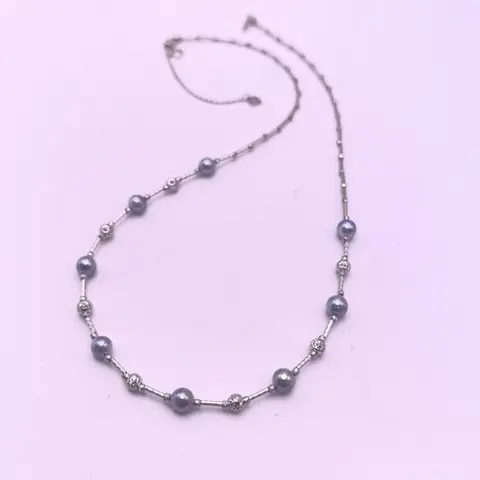 NO.10-The seawater is so abundant. This blue lavender rose, round pearl, star-shaped design necklace is suitable for both a sweater and a coat./5-6mm diameter/S925.