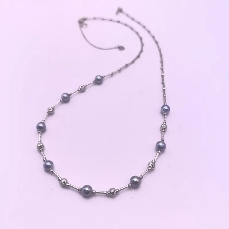 NO.10-The seawater is so abundant. This blue lavender rose, round pearl, star-shaped design necklace is suitable for both a sweater and a coat./5-6mm diameter/S925.
